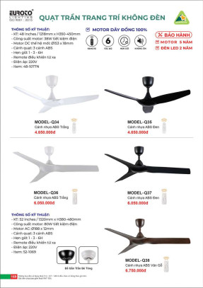 Quạt trần Euroto MODEL-Q34, MODEL-Q35, MODEL-Q36, MODEL-Q37, MODEL-Q38