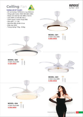 Quạt trần Euroto MODEL-Q51, MODEL-Q52, MODEL-Q53, MODEL-Q54