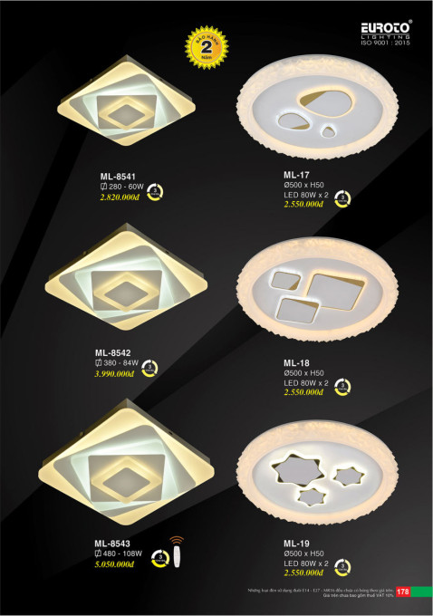 Đèn mâm led Euroto ML-17, ML-18, ML-19, ML-8541, ML-8542, ML-8543