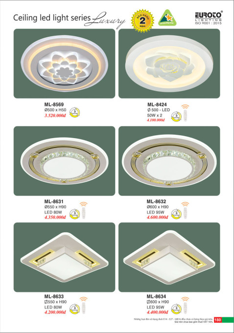 Đèn mâm led Euroto ML-8569, ML-8424, ML-8631, ML-8632, ML-8633, ML-8634