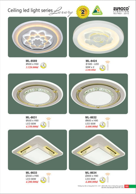 Đèn mâm led Euroto ML-8569, ML-8424, ML-8631, ML-8632, ML-8633, ML-8634