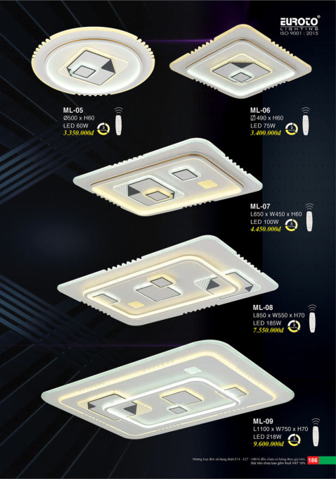 Đèn mâm led Euroto ML-05, ML-06, ML-07, ML-08, ML-09