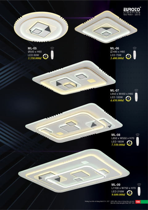 Đèn mâm led Euroto ML-05, ML-06, ML-07, ML-08, ML-09