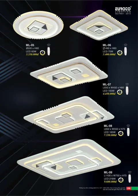 Đèn mâm led Euroto ML-05, ML-06, ML-07, ML-08, ML-09