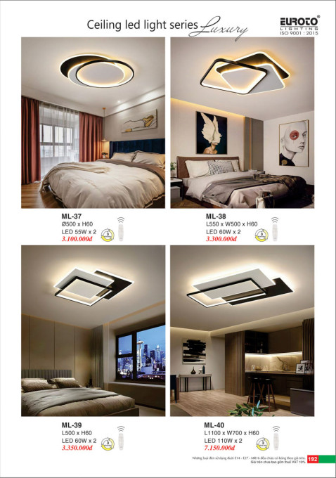 Đèn mâm led Euroto ML-37, ML-38, ML-39, ML-40