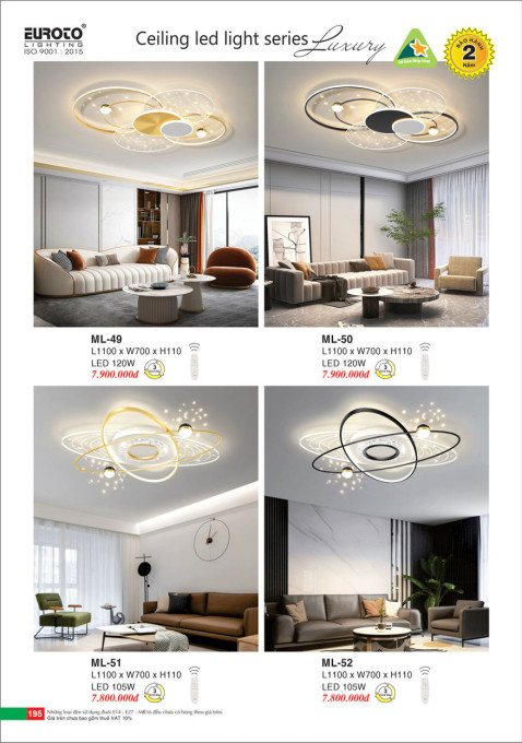 Đèn mâm led Euroto ML-49, ML-50, ML-51, ML-52
