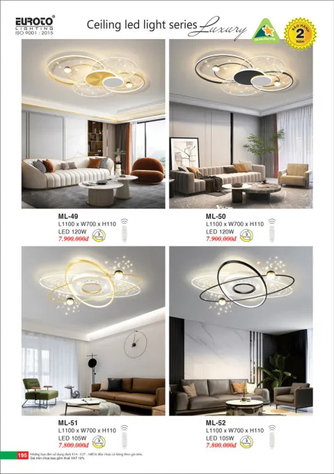 Đèn mâm led Euroto ML-49, ML-50, ML-51, ML-52