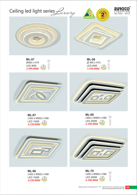 Đèn mâm led Euroto ML-57, ML-58, ML-67, ML-68, ML-69, ML-70