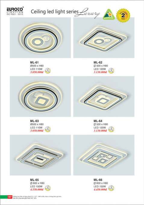 Đèn mâm led Euroto ML-61, ML-62, ML-63, ML-64, ML-65, ML-66