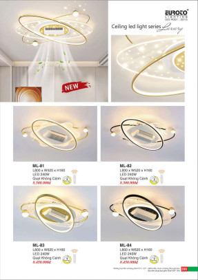 Đèn mâm led + quạt không cánh Euroto ML-81, ML-82, ML-83, ML-84