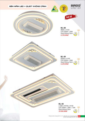 Đèn mâm led + quạt không cánh Euroto ML-88, ML-89, ML-90