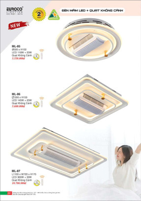 Đèn mâm led + quạt không cánh Euroto ML-85, ML-86, ML-87