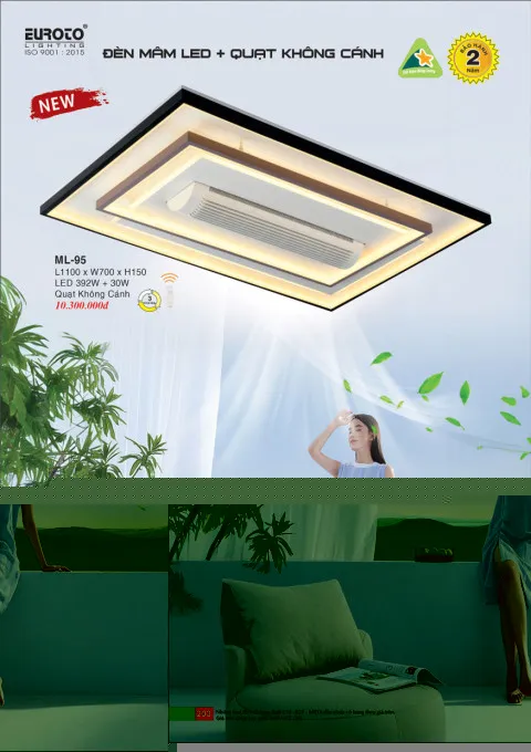 Đèn mâm led + quạt không cánh Euroto ML-95