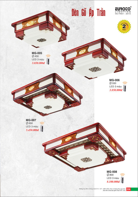 Đèn gỗ áp trần Euroto MG-05, MG-06, MG-07, MG-08