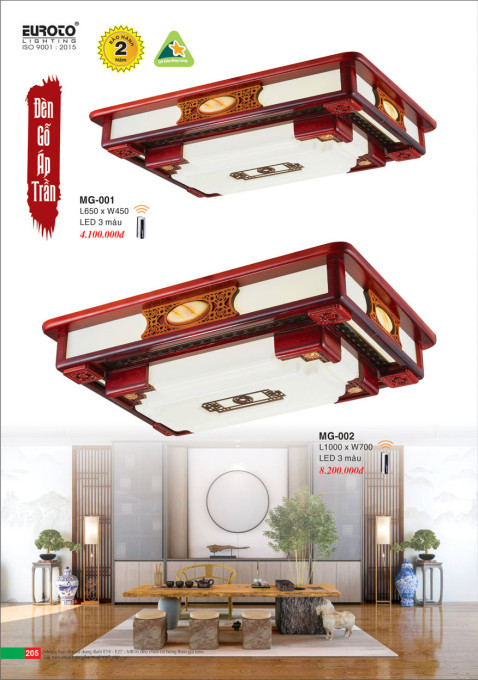 Đèn gỗ áp trần Euroto MG-01, MG-02