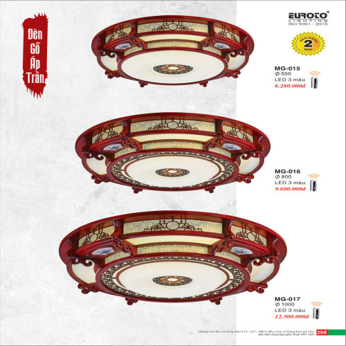 Đèn gỗ áp trần Euroto MG-15, MG-16, MG-17