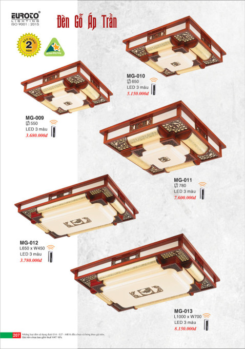 Đèn gỗ áp trần Euroto MG-09, MG-10, MG-11, MG-12, MG-13