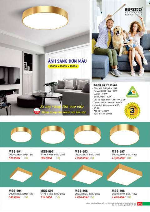 Đèn mâm áp trần Euroto MSS-591, MSS-592, MSS-593, MSS-594, MSS-595, MSS-596, MSS-597, MSS-598