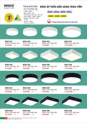 Đèn mâm áp trần Euroto MSS-561, MSS-562, MSS-563, MSS-564, MSS-565, MSS-566, MSS-567, MSS-568, MSS-581, MSS-582, MSS-583, MSS-584, MSS-585, MSS-586, MSS-587, MSS-588