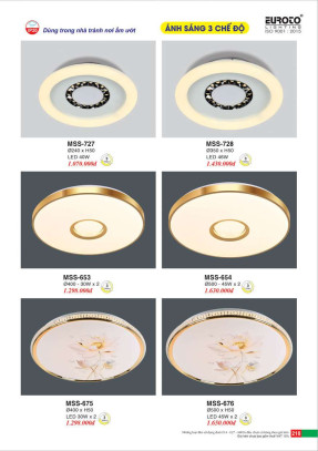 Đèn mâm áp trần Euroto MSS-727, MSS-728, MSS-653, MSS-654, MSS-675, MSS-676