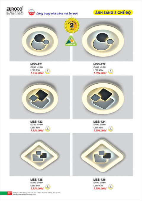 Đèn mâm áp trần Euroto MSS-721, MSS-722, MSS-723, MSS-724, MSS-725, MSS-726