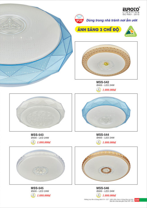 Đèn mâm áp trần Euroto MSS-542, MSS-543, MSS-544, MSS-545, MSS-546