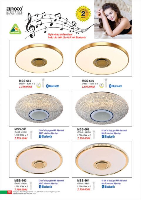 Đèn mâm áp trần Euroto MSS-655, MSS-656, MSS-661, MSS-662, MSS-663, MSS-664