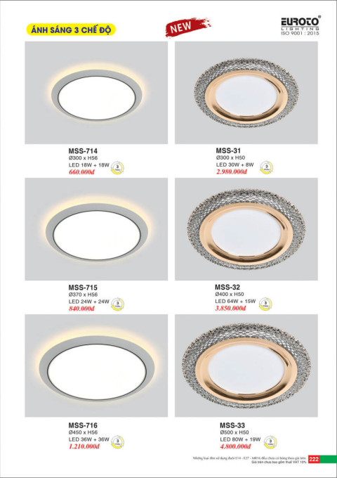 Đèn mâm áp trần Euroto MSS-31, MSS-32, MSS-33, MSS-714, MSS-715, MSS-716
