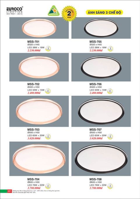 Đèn mâm áp trần Euroto MSS-701, MSS-702, MSS-703, MSS-704, MSS-705, MSS-706, MSS-707, MSS-708