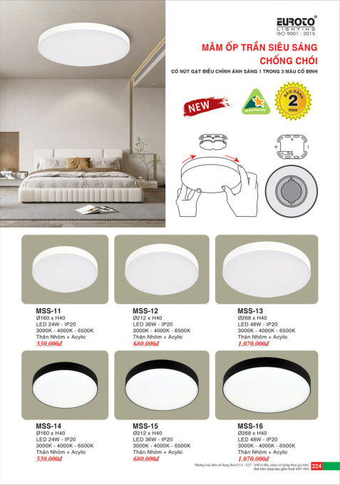 Đèn mâm áp trần Euroto MSS-11, MSS-12, MSS-13, MSS-14, MSS-15, MSS-16
