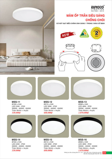 Đèn mâm áp trần Euroto MSS-11, MSS-12, MSS-13, MSS-14, MSS-15, MSS-16