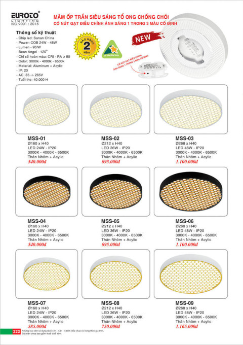 Đèn mâm áp trần Euroto MSS-01, MSS-02, MSS-03, MSS-04, MSS-05, MSS-06, MSS-07, MSS-08, MSS-09