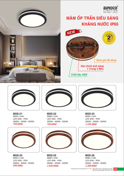 Đèn mâm áp trần Euroto MSS-21, MSS-22, MSS-23, MSS-24, MSS-25, MSS-26