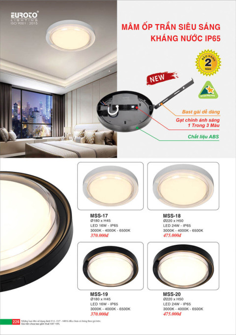 Đèn mâm áp trần Euroto MSS-17, MSS-18, MSS-19, MSS-20