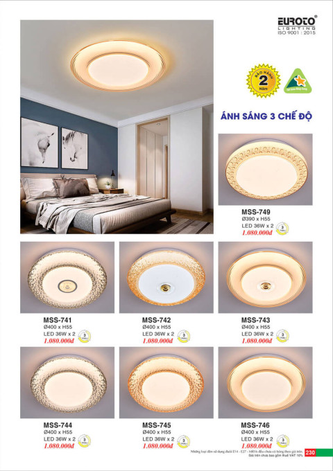 Đèn mâm áp trần Euroto MSS-741, MSS-742, MSS-743, MSS-744, MSS-745, MSS-746, MSS-749