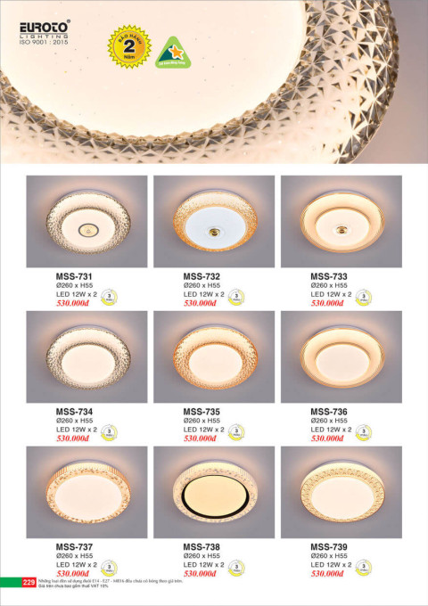 Đèn mâm áp trần Euroto MSS-731, MSS-732, MSS-733, MSS-734, MSS-735, MSS-736, MSS-737, MSS-738, MSS-739