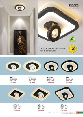 Đèn mâm áp trần Euroto BT-111, BT-112, BT-113, BT-114, BT-115, BT-116, BT-118