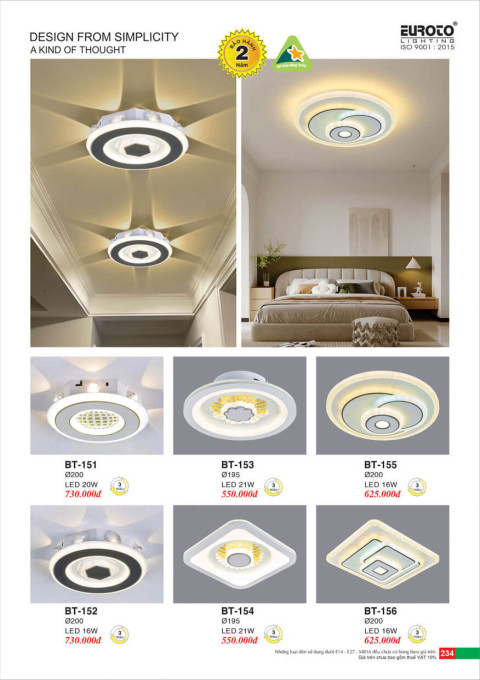 Đèn mâm áp trần Euroto BT-151, BT-152, BT-153, BT-154, BT-155, BT-156