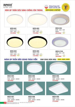 Đèn mâm áp trần Euroto MSS-681, MSS-682, MSS-684, MSS-685, MSS-504, MSS-510A, MSS-694, MSS-695, MSS-696, MSS-697, MSS-698, MSS-699