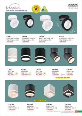 Đèn lon nổi ốp trần Euroto LN-61, LN-62, LN-66, LN-67, LN-68, LN-69, LN-70, LN-163, LN-164, LN-165, LN-166, LN-167, LN-168