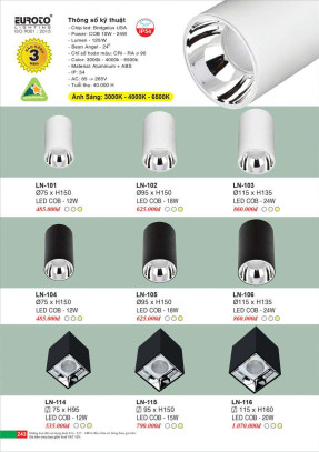 Đèn lon nổi ốp trần spotlight Euroto LN-101, LN-102, LN-103, LN-104, LN-105, LN-106, LN-114, LN-115, LN-116