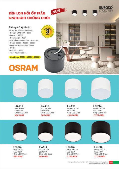 Đèn lon nổi ốp trần spotlight Euroto LN-211, LN-212, LN-213, LN-214, LN-216, LN-217, LN-218, LN-219