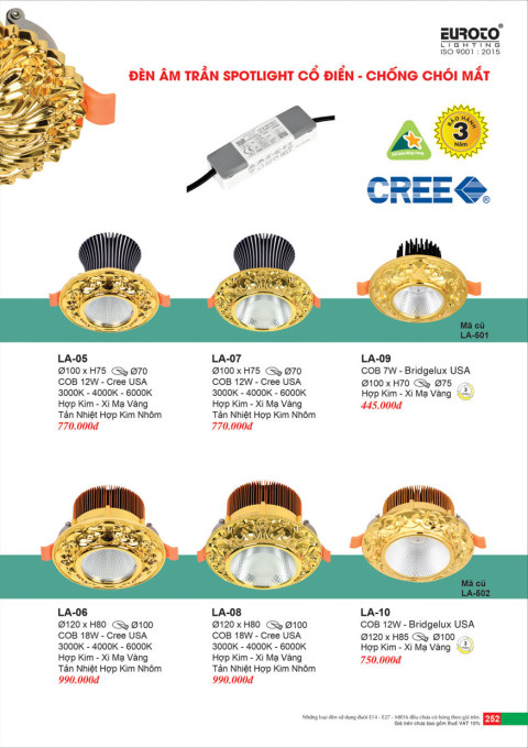 Đèn led âm trần spotlight cổ điển Euroto LA-05, LA-06, LA-07, LA-08, LA-09, LA-10