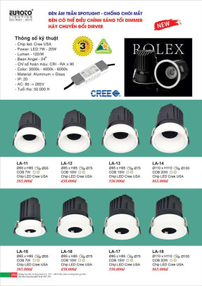 Đèn led âm trần spotlight Euroto LA-11, LA-12, LA-13, LA-14, LA-15, LA-16, LA-17, LA-18