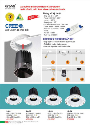 Đèn led âm trần spotlight Euroto LA-31, LA-32, LA-33, LA-34