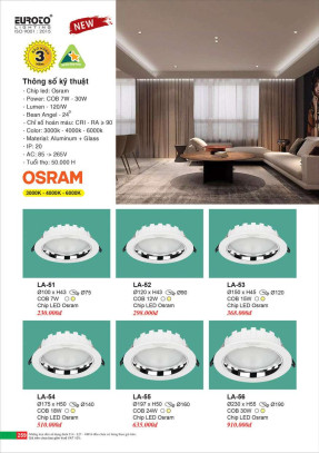Đèn led âm trần Euroto LA-51, LA-52, LA-53, LA-54, LA-55, LA-56