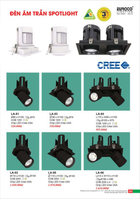 Đèn led âm trần spotlight Euroto LA-81, LA-82, LA-83, LA-84, LA-85, LA-86