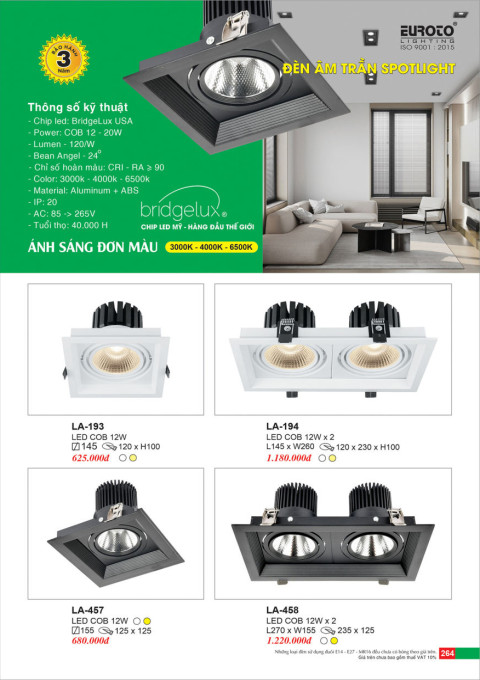 Đèn led âm trần Euroto LA-193, LA-194, LA-457, LA-458