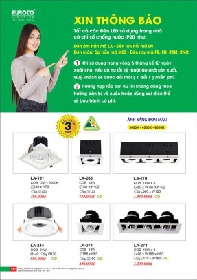 Đèn led âm trần Euroto LA-191, LA-268, LA-270, LA-244, LA-271, LA-273
