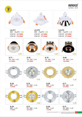 Đèn led âm trần Euroto LA-471, LA-472, LA-474, LA-77, LA-78, LA-79, LA-80, LA-25, LA-26, LA-70, LA-71, LA-72, LA-73, LA-35, LA-36